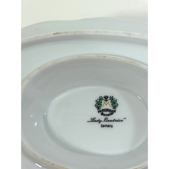 Lady Beatrice Gravy Boat Germany White Pink Roses Daisies Gold Trim Porcelain - Picture 15 of 16